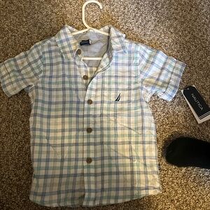 Blue and White Plaid Toddler Shirt - Size 2T